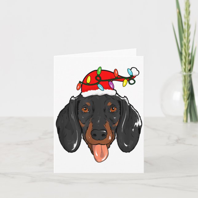 Santa Dachshund Light Christmas  Kort (Framsida)