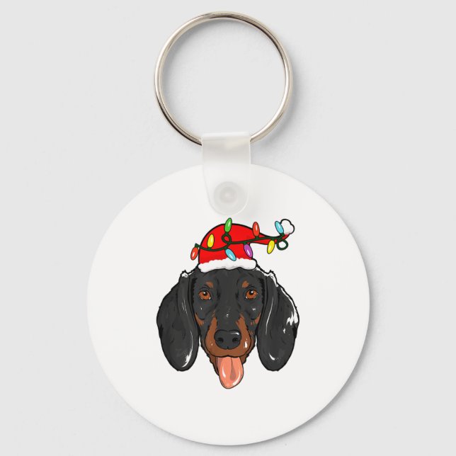 Santa Dachshund Light Christmas  Nyckelring (Framsida)