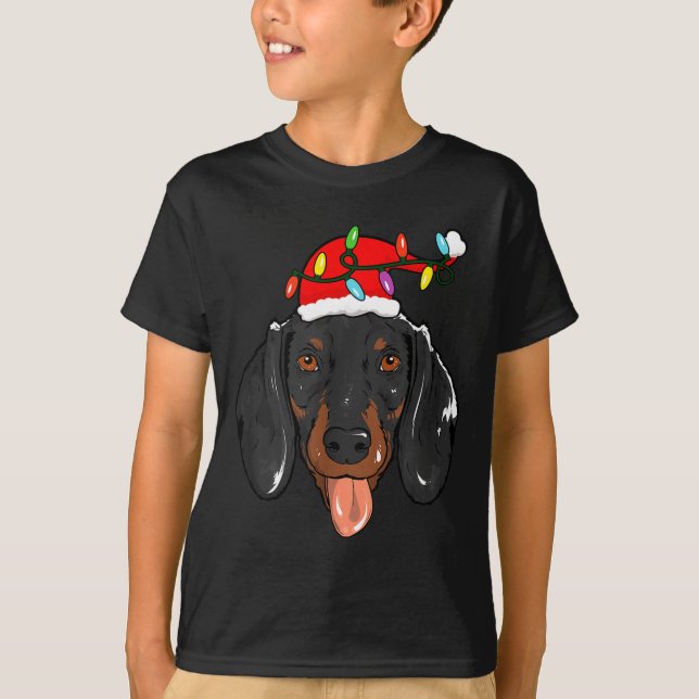 Santa Dachshund Light Christmas  T Shirt (Framsida)