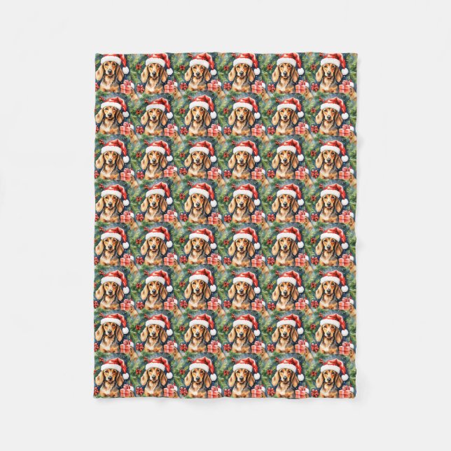 Santa Dachshund och Evergreens: Fleecefilt (Framsidan)