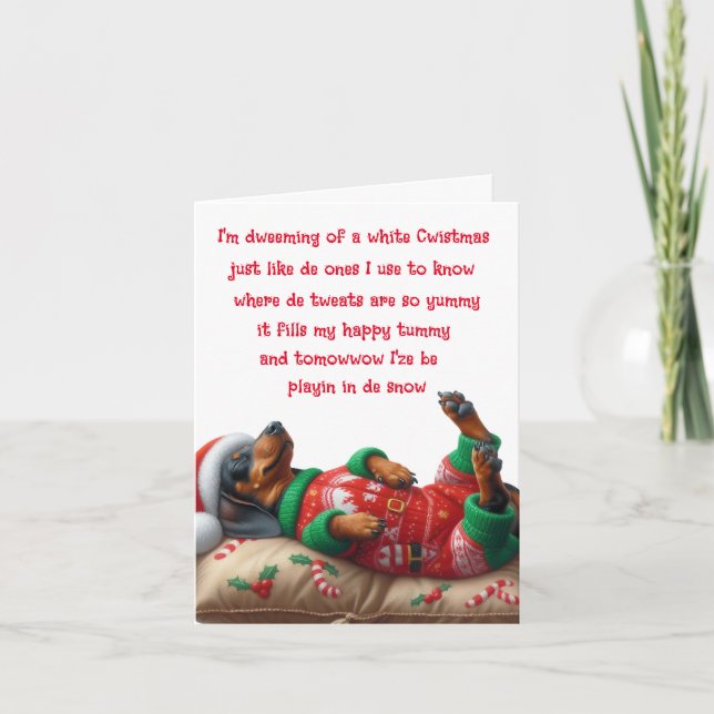 SANTA DACHSHUND PUPPY CHRISTMAS-KORT KORT (Framsida)