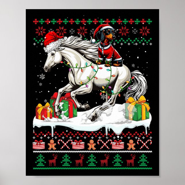 Santa Dachshund Riding Horse julsötare Lov Poster (Framsidan)