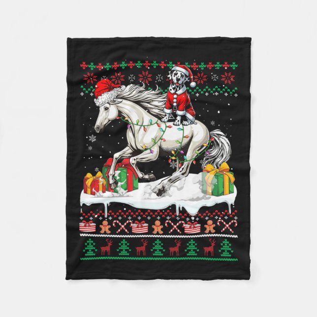 Santa Dalmatian Riding Horse jul Sweater Lov Fleecefilt (Framsidan)