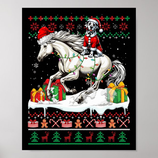 Santa Dalmatian Riding Horse jul Sweater Lov Poster (Framsidan)