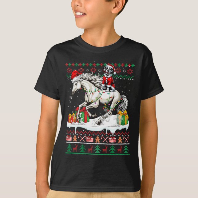 Santa Dalmatian Riding Horse jul Sweater Lov T Shirt (Framsida)