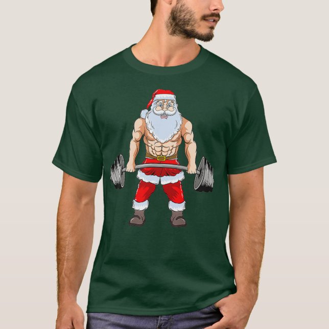 Santa Deadlift Fitness jul Funny Gym Julafton T Shirt (Framsida)