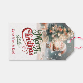 Santa Decorating Christmas Tree Holiday Gift Tag Presentetikett