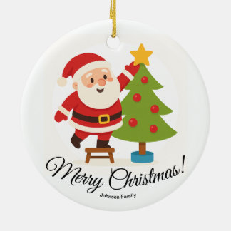 Santa Decorating Tree Personalized Family Name Julgransprydnad Keramik
