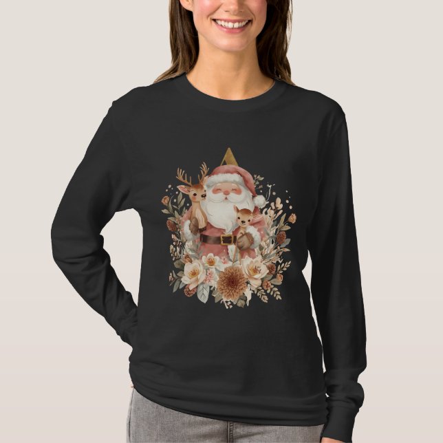 Santa & Deer Alphabet T-Shirt | Winter Pastel Illu (Framsida)