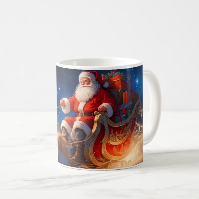 Santa Delivering Leksak på en Slope med rener Kaffemugg (Framsida höger)