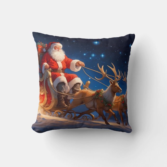 Santa Delivering Leksak på en Slope med rener Kudde (Framsida)