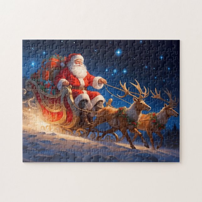 Santa Delivering Leksak på en Slope med rener Pussel (Horisontell)