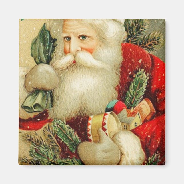 Santa Delivering Leksaker Vintage Magnet (Framsidan)
