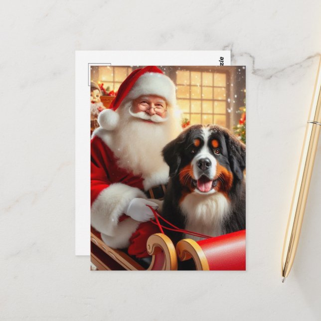 Santa Delivers a Bernese Mountain Hund Vykort (Fram/Back In Situ)