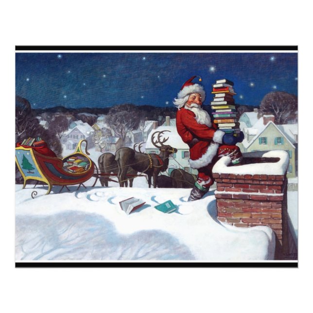 Santa Deliving Bokar vid jul, Fototryck (Framsidan)