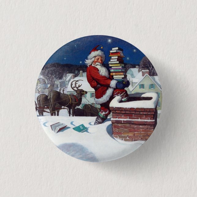 Santa Deliving Bokar vid jul,  Knapp (Framsida)