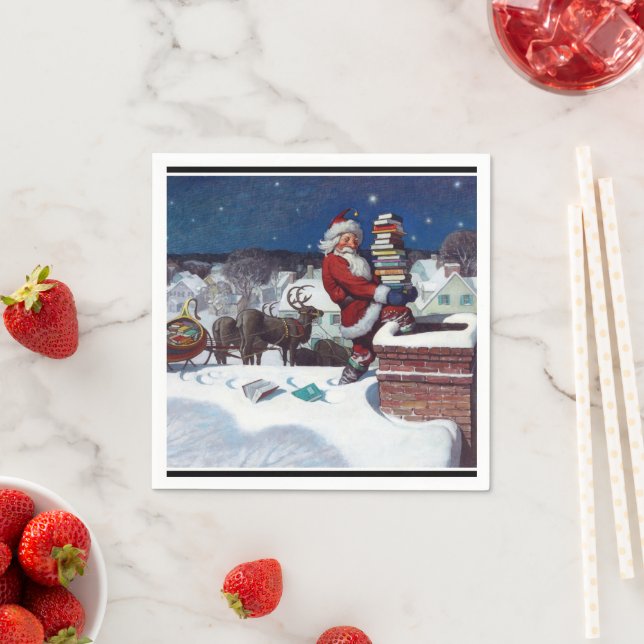 Santa Deliving Bokar vid jul, Napkins Pappersservett (Insitu)