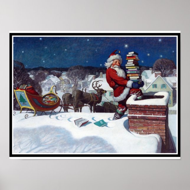 Santa Deliving Bokar vid jul, Poster (Framsidan)