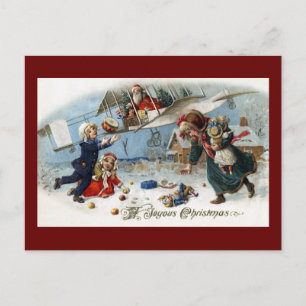 Santa Deliving Gifts Via Biplane Helg Vykort