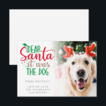 Santa det var Hund Photo Humous-Helgdag Card Anteckningskort<br><div class="desc">Tomten,  det var Hund. Lustigt sätt att skriva slogan och anpassa resten av texten med hälsning och namn. Byt ut provfotot mot din egen roligt bild av djuret. Ett övertäckt övertäckt lagrar ligger ovanpå fotot så det tonas ut när det når mitten med texten delvis överlagd ovanpå.</div>