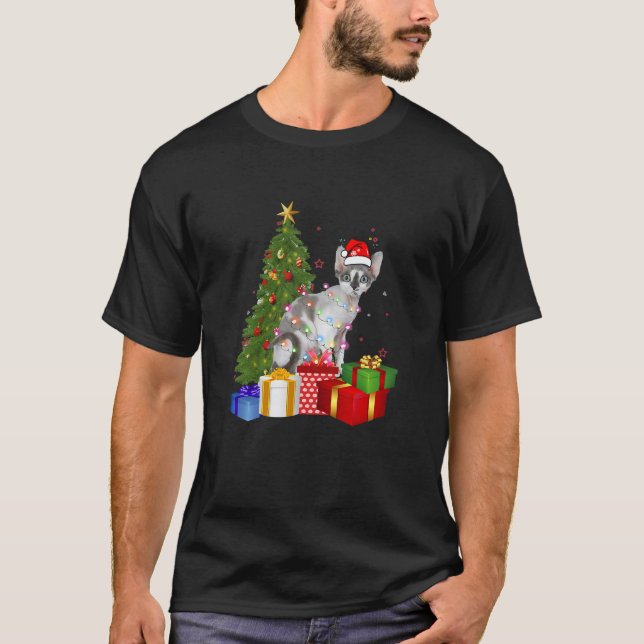 Santa Devon Rex Cat Julgran Classic Copy T Shirt (Framsida)
