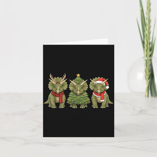 Santa Dinosaur Christmas Tree Triceratops Lover Xm Kort (Framsida)