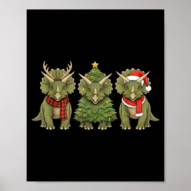 Santa Dinosaur Christmas Tree Triceratops Lover Xm Poster (Framsidan)
