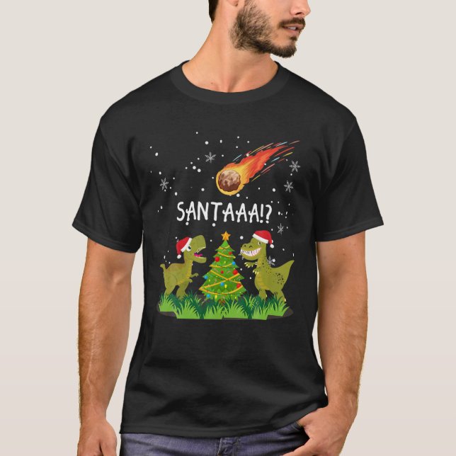 "SANTA?" Dinosaur Exinction Asteroid Roligt Christ T Shirt (Framsida)