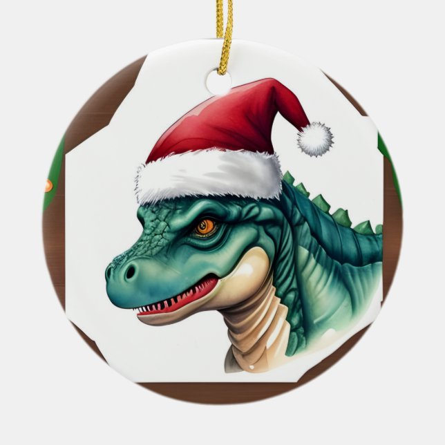 Santa Dinosaur Julgransprydnad Keramik (Framsidan)