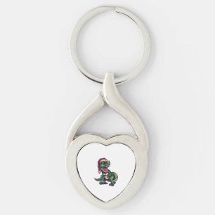 Santa Dinosaur-julshirt Twisted Heart Silverfärgad Nyckelring