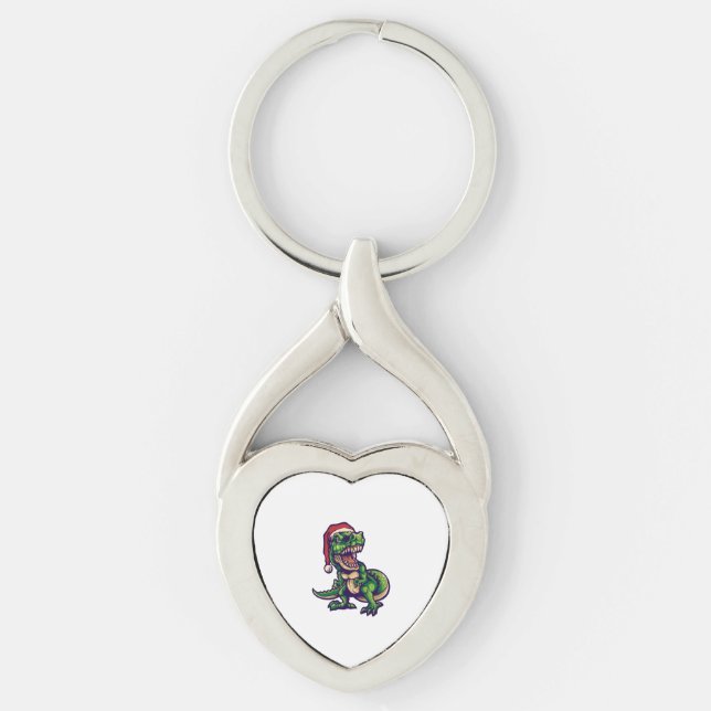 Santa Dinosaur-julshirt Twisted Heart Silverfärgad Nyckelring (Framsidan)