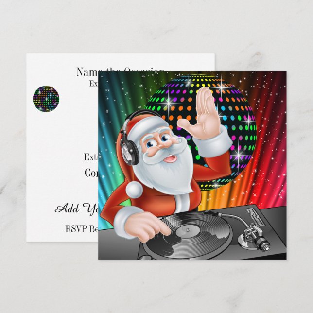 Santa DJ Disco-jul/nyårsinbjudan Inbjudningar (Fram/baksida)