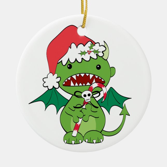 Santa djävulen med candy cane julgransprydnad keramik (Framsidan)
