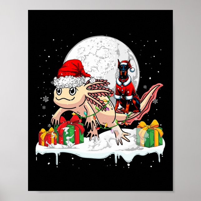 Santa Dobermann Riding Axolotl julägare Kid Poster (Framsidan)