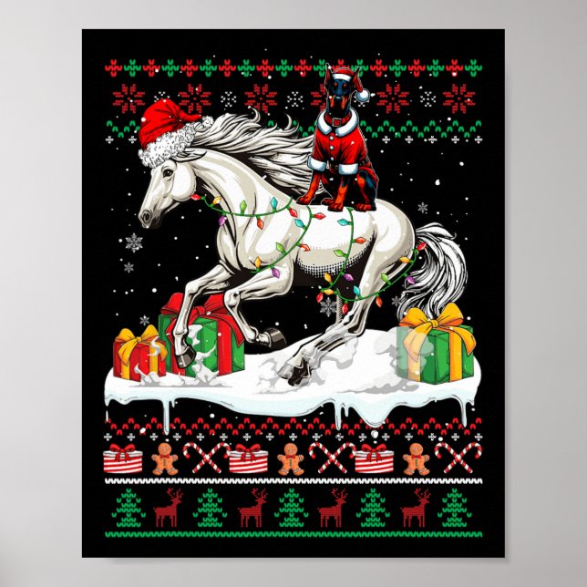 Santa Dobermann Riding Horse jul Sweater Lov Poster (Framsidan)
