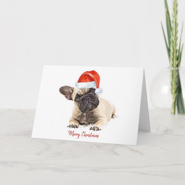 Santa Dog Fransk Bulldog Christmas Söt Hund Valp Helgkort (Framsida)