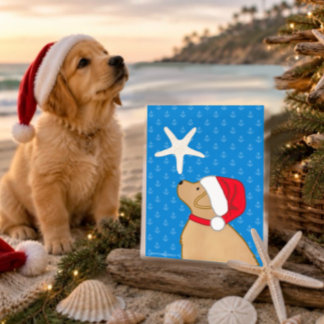 Santa Dog Julstjärnor vid havet 2026 Julkort Helg Vykort