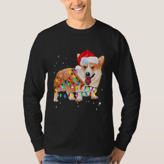 Santa Dog Xmas Christmas Tree Lights Holiday T Shirt