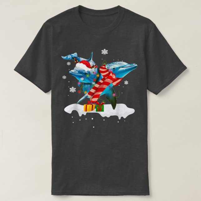 Santa Dolphin Animal jul Ljus Älskare Jesus T Shirt (Design framsida)