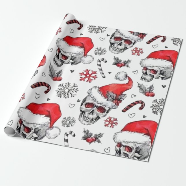 Santa Döskallar och Candy cane Wrapping Papper Presentpapper (Utrullad)