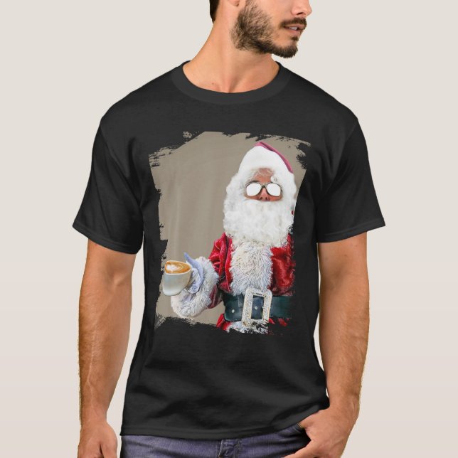 Santa Drinking Coffee Christmas Funny T Shirt (Framsida)