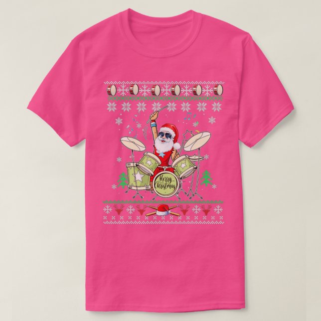 Santa Drummer Ugly jul Drums T Shirt (Design framsida)