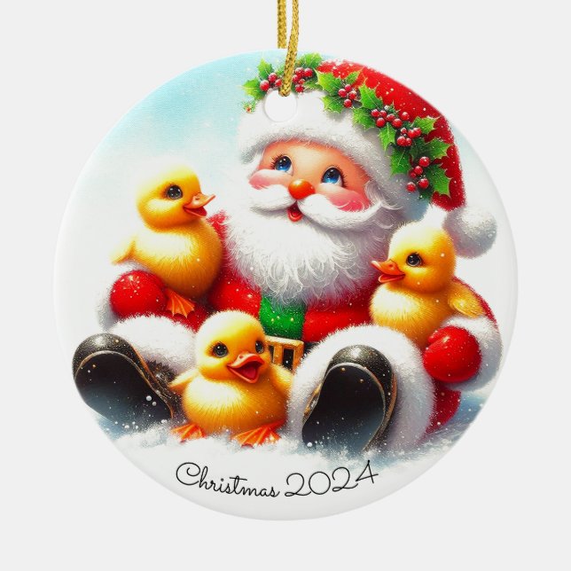 Santa Duckling julgranskukke Julgransprydnad Keramik (Framsidan)