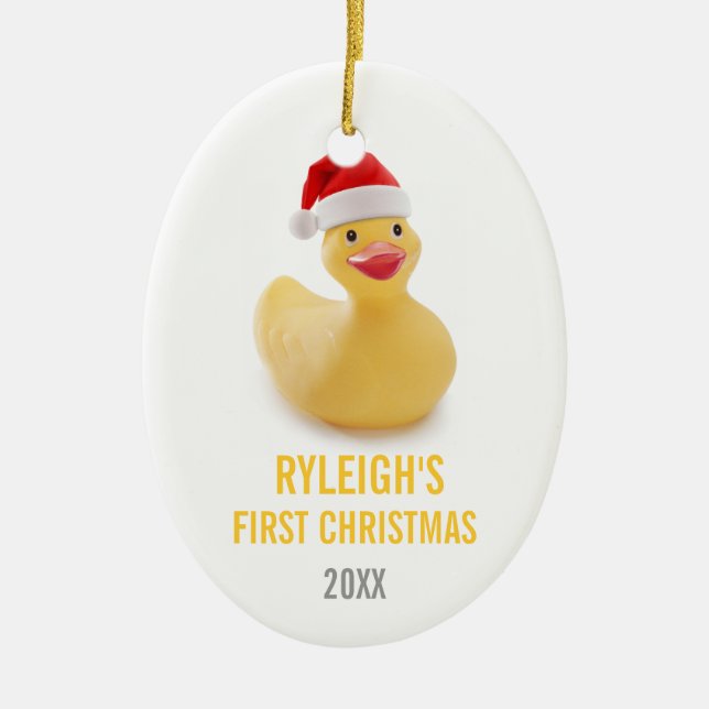 Santa Ducky Babys första julprydnad Julgransprydnad Keramik (Framsidan)