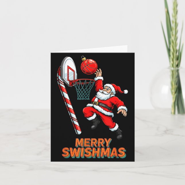 Santa Dunking Merry Swishmas Basketball Christmas  Kort (Framsida)