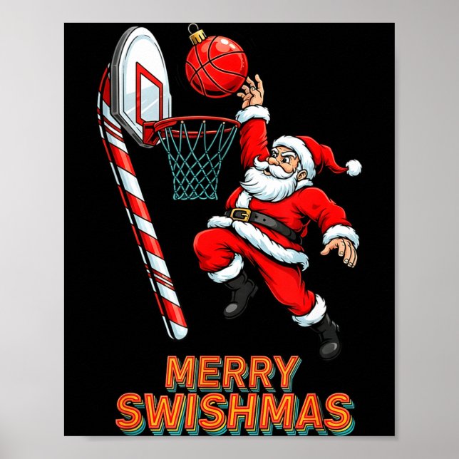 Santa Dunking Merry Swishmas Basketball Christmas  Poster (Framsidan)