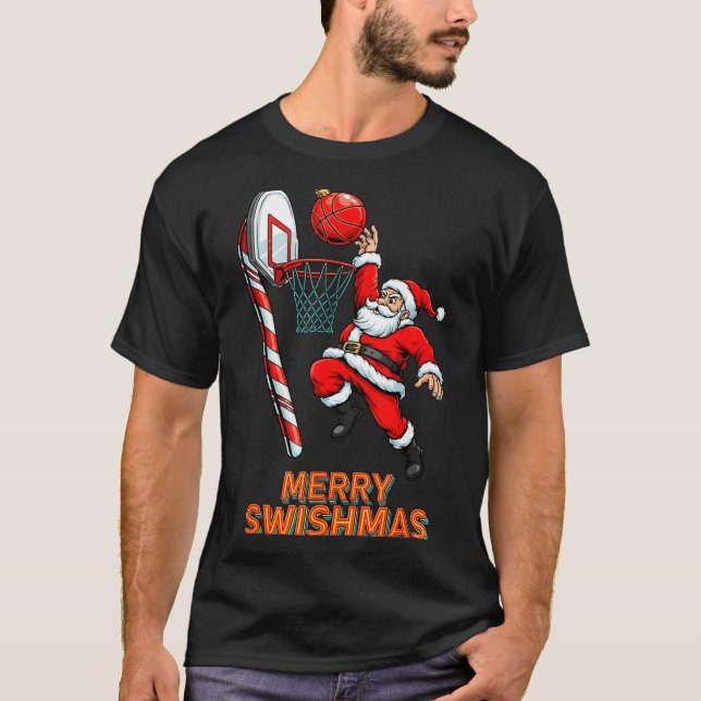 Santa Dunking Merry Swishmas Basketball Christmas  T Shirt (Framsida)