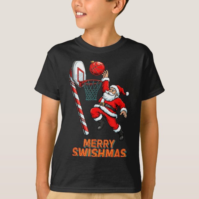 Santa Dunking Merry Swishmas Basketball Christmas  T Shirt (Framsida)