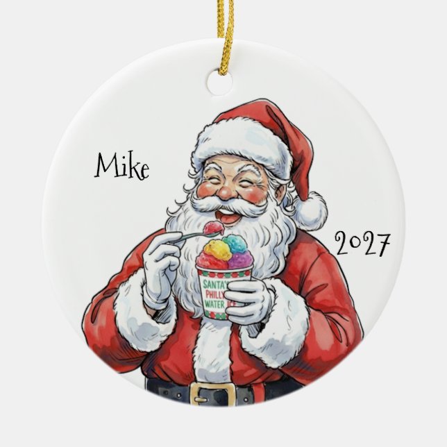 Santa eating Italian Water Ice Ceramic Ornament (Framsidan)
