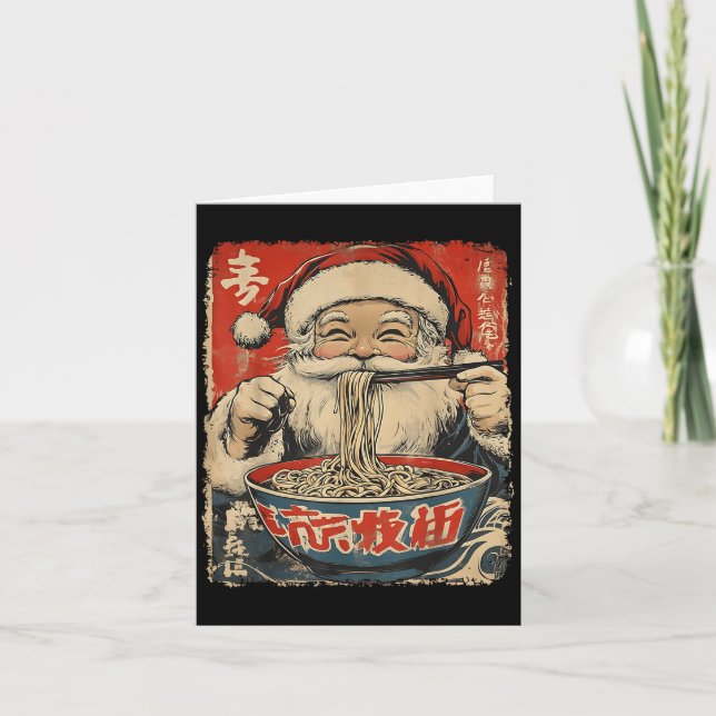 Santa Eating Ramen Noodles Ukiyo-e Insred Christma Kort (Framsida)